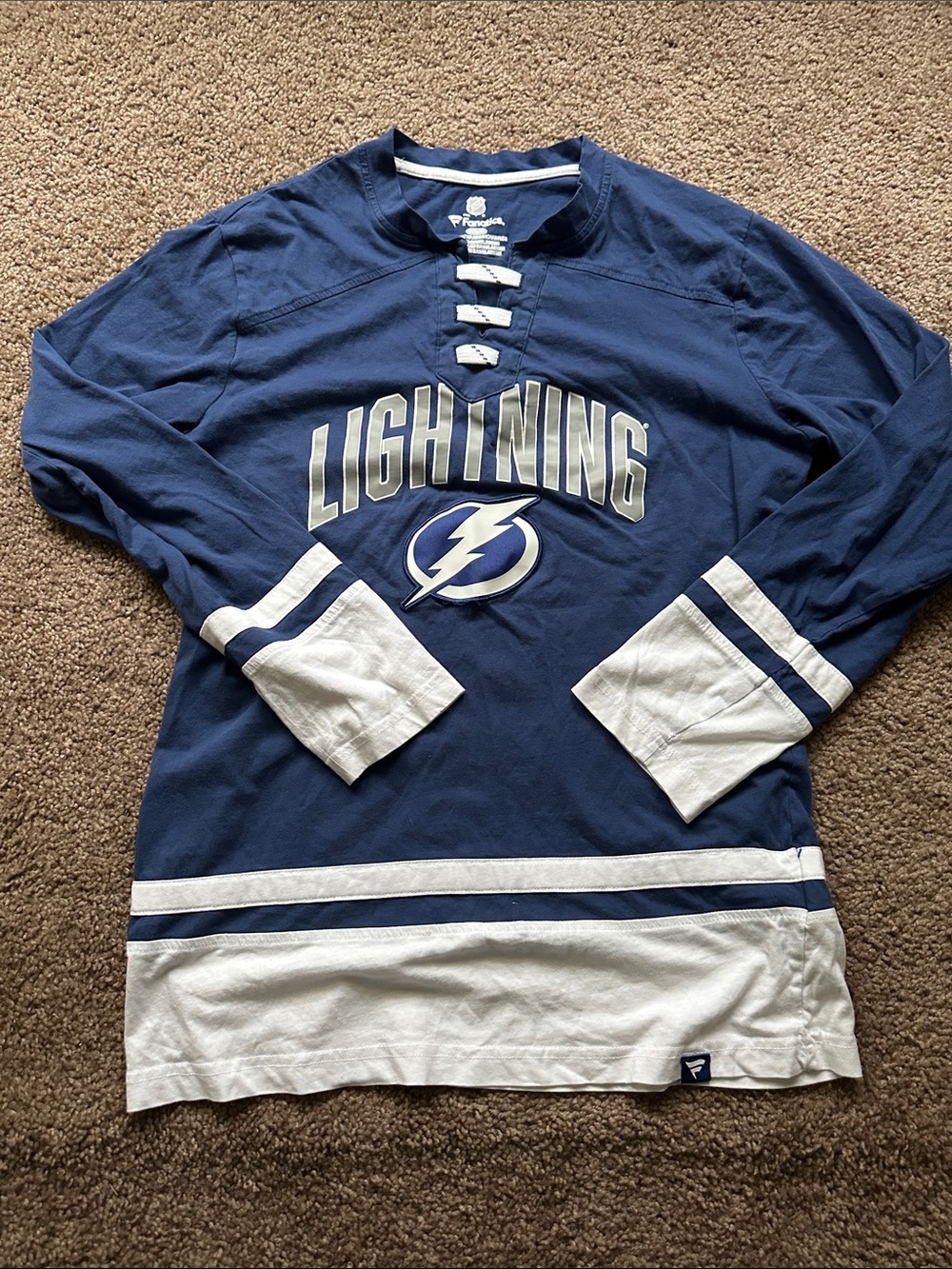 Fanatics Navy and White Tampa Bay Lightning Lace-Up Long Sleeve Shirt